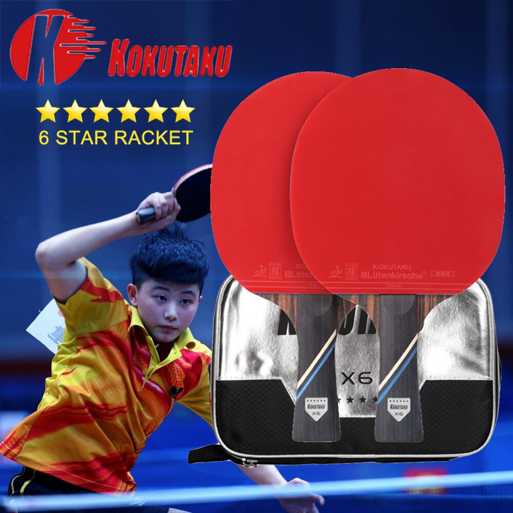 2pcs Kokutaku X4 / X5 / X6 Raket Tenis Meja / Ping Pong Bahan Karet Dengan 7 Bilah Kayu