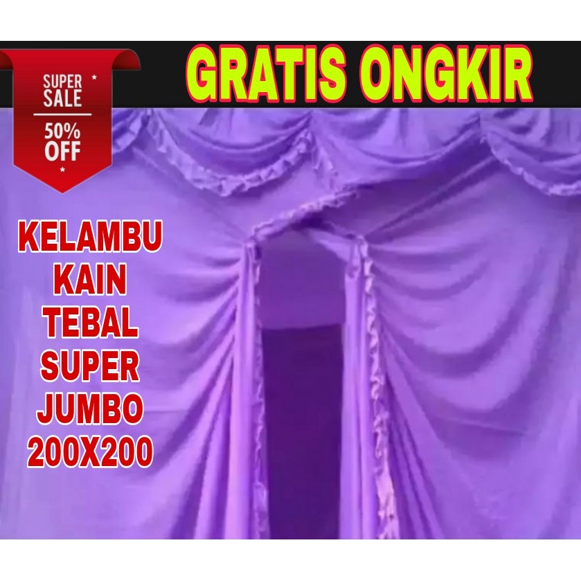 Kelambu anti nyamuk kain tebal ukuran super jumbo 200x200