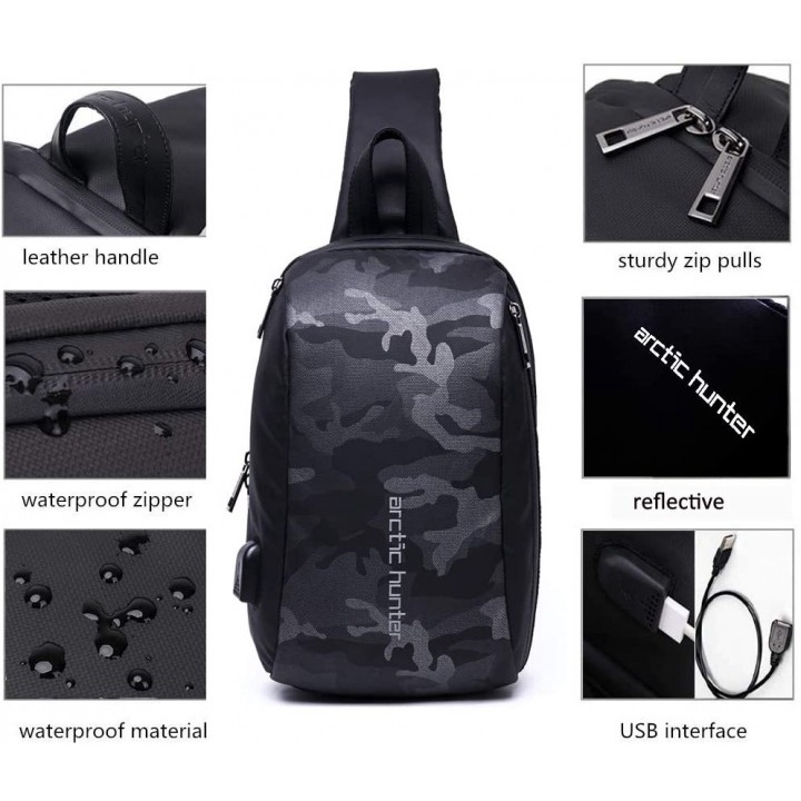 ARCTIC HUNTER XB00081 - Crossbody Sling Bag USB Port - Tas Selempang