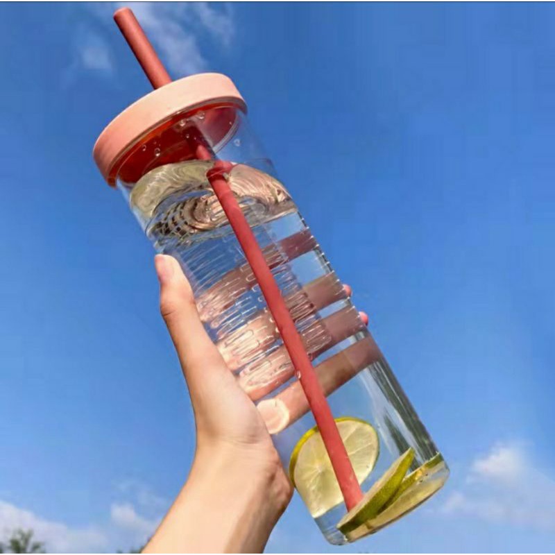 Botol Air Minum Bening Infused Water + Stiker Botol Air Minum Sedotan Lipat Botol Minum Buah