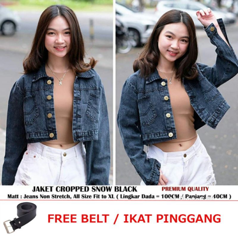 BISA COD JAKET JEANS WANITA GRATIS BELT IKAT PINGGANG