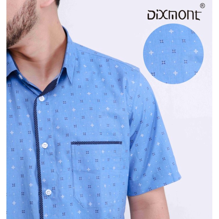 Dixmont Kemeja Pria Basic Formal Motif Lengan Pendek Hem MS03421