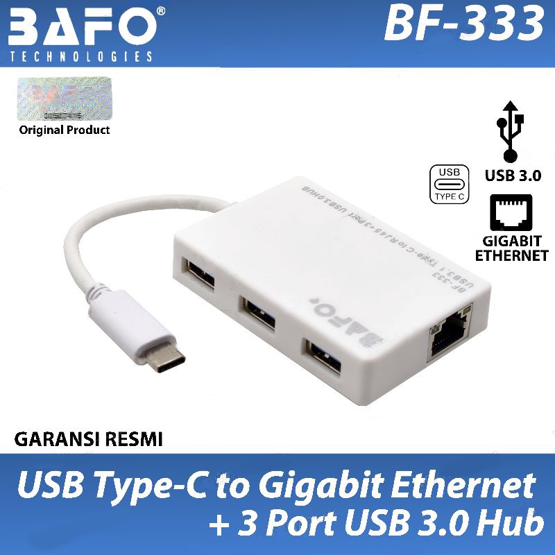 Bafo USB Type C To Gigabit LAN + USB HUB 3 Port USB 3.0 - BF-333