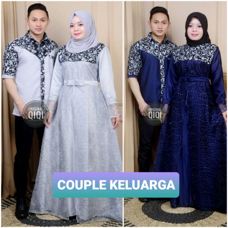 (jual satuan ya)Couple gamis kombinasi brokat tille khusus warna abu dan navy