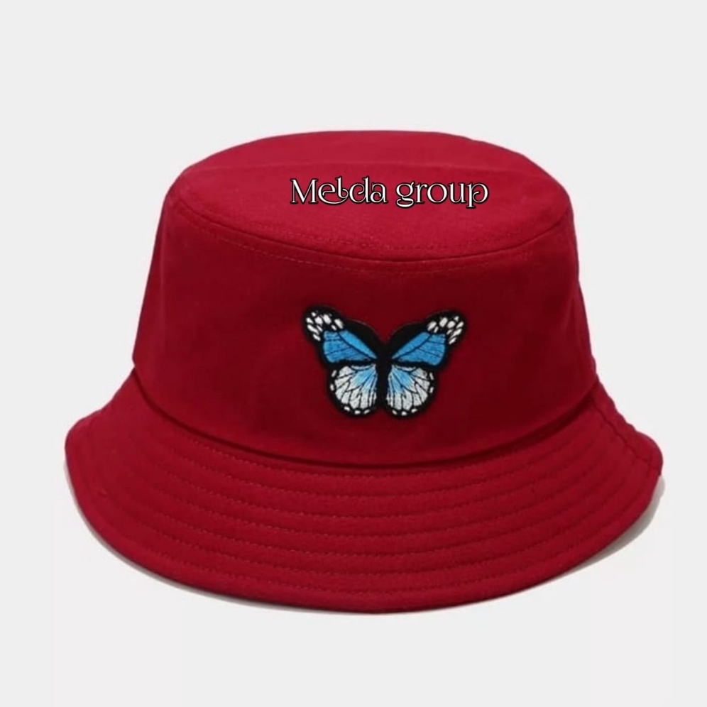 Topi Bucket Hat Butterfly Bordir Tebel Bucket Hat Distro Terbaru Topi Bucket Wanita