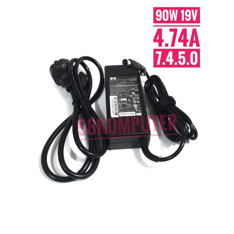 Charger Adaptor Laptop HP Elitebook 745 820 840 850 G1 G2; 2170p 2530p 2540p 2560p 2570p 2730p 2740p 2760p 6930p 8440p 8460p 8470p 8530w 8540p 8540w 8560p 8570p 19V 4.74A 7.4*5.0MM 90W