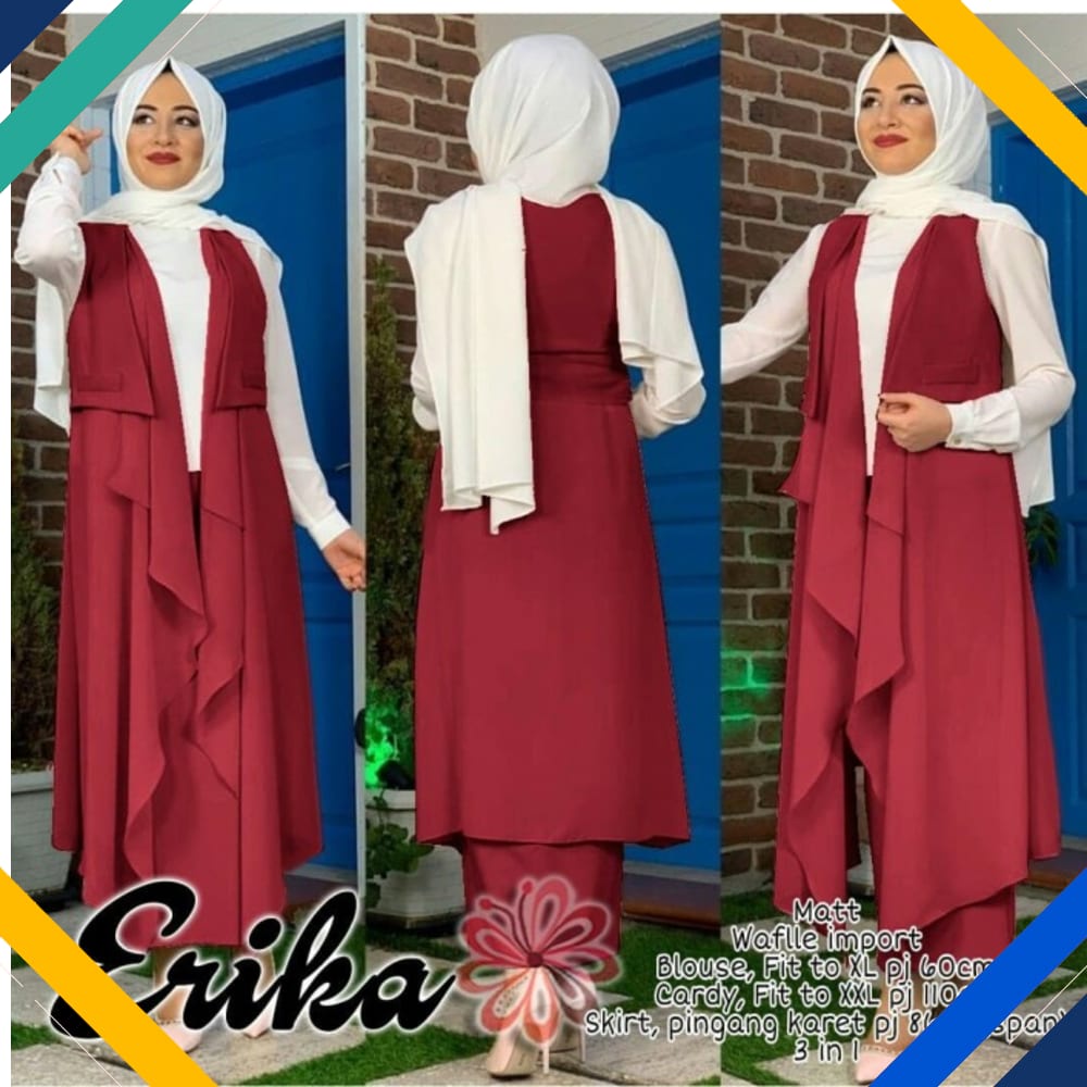 3in1 Set Erika Maroon Kekinian Gamis 0152 Premium SHB Baju Gamis Wanita Terbaru