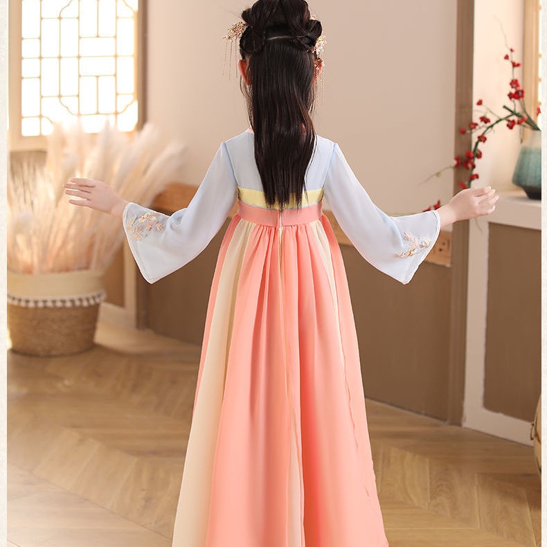 Hanfu girls summer dress Chinese style long sleeve ancient dress super fairy Ru skirt baby cherry Pr