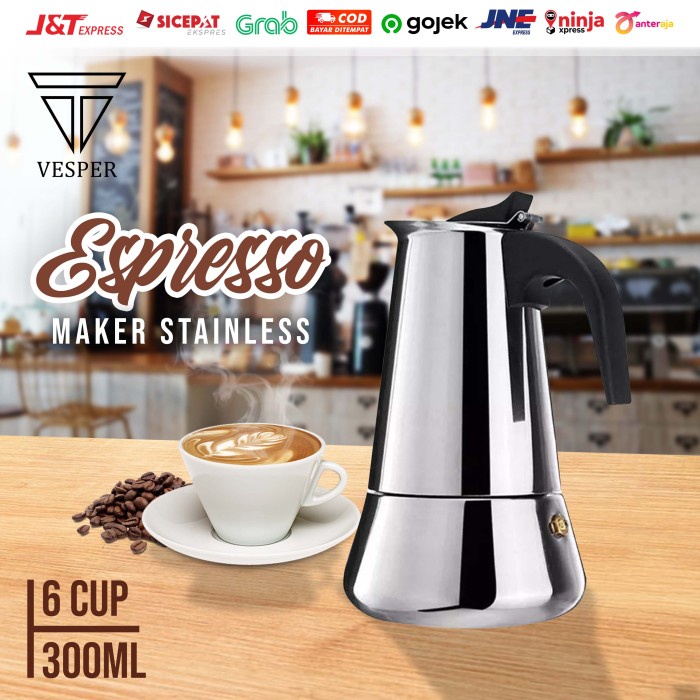 

DISKON - (BISA COD) Espresso maker 6 cup / moka pot stainless 6cup / teko kopi stainless