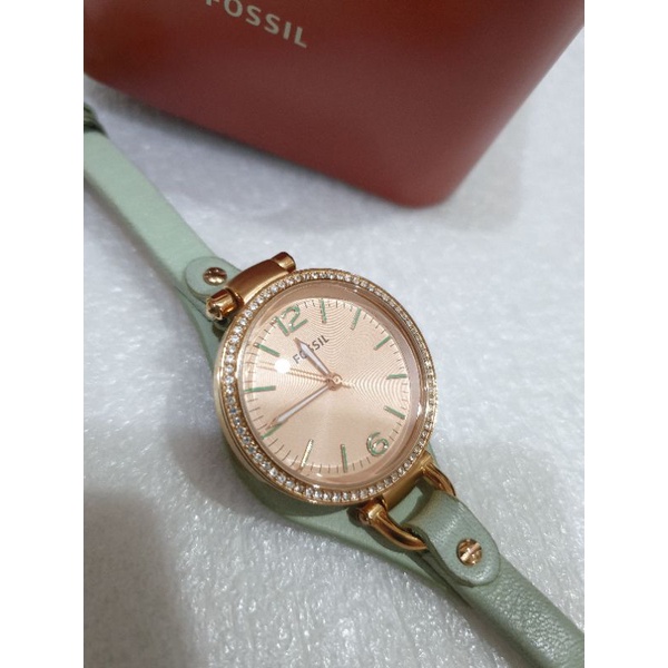 Preloved jam tangan arloji wanita Fossil hijau mint original second