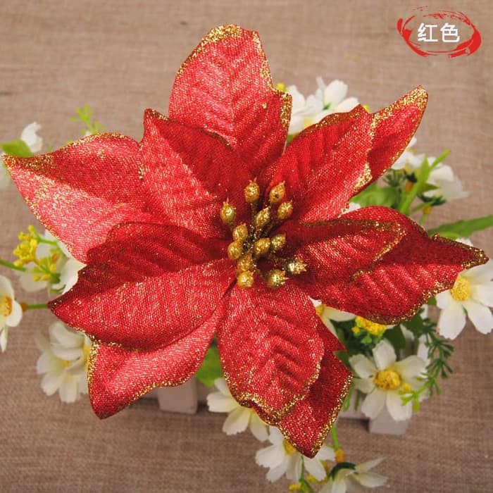 BKG13 13CM bunga ponsentia artificical palsu dekorasi ornamen natal