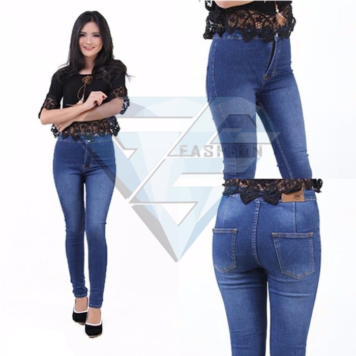 Celana Jeans HW Highwaist Pensil Skinny Wanita Biru Dongker - 27