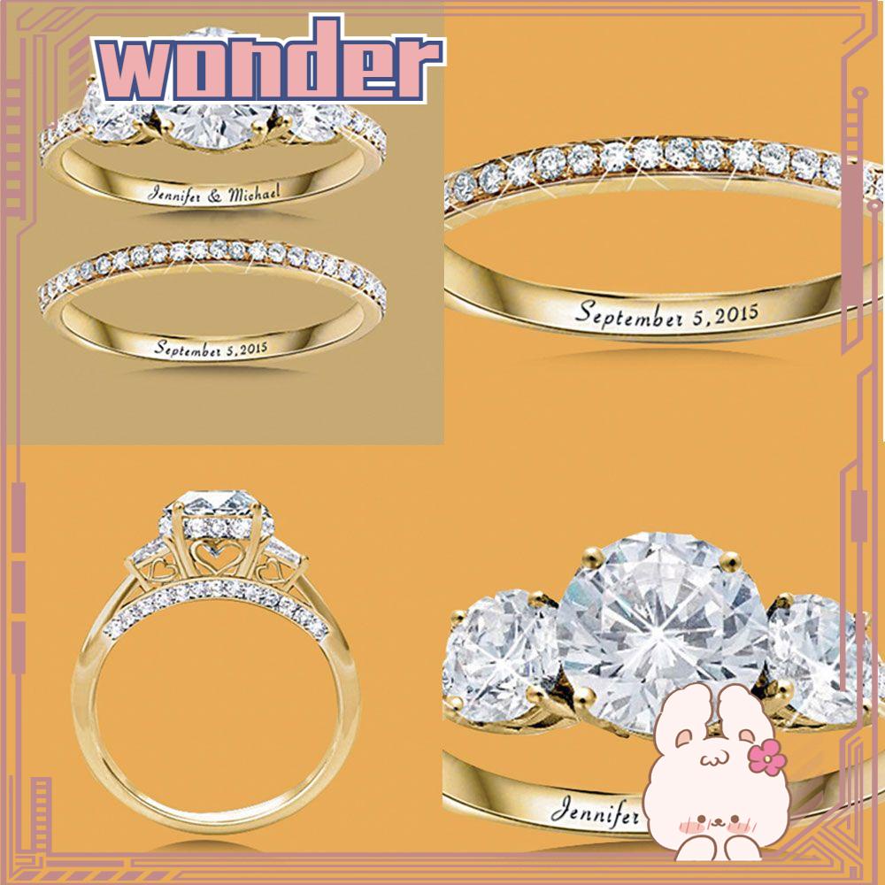 2pcs Cincin Emas Hias Kristal Berlian Untuk Pernikahan