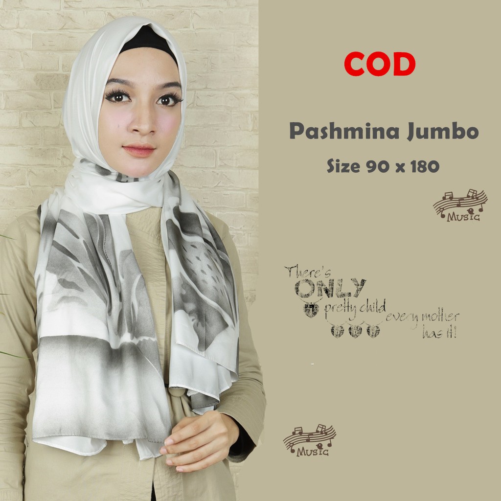 Mobasascarf Jilbab Pashmina Satin Premium Kerudung pashmina printing [Big Flower] MB