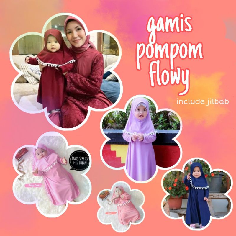 Gamis anak pompom / gamis bayi pompom