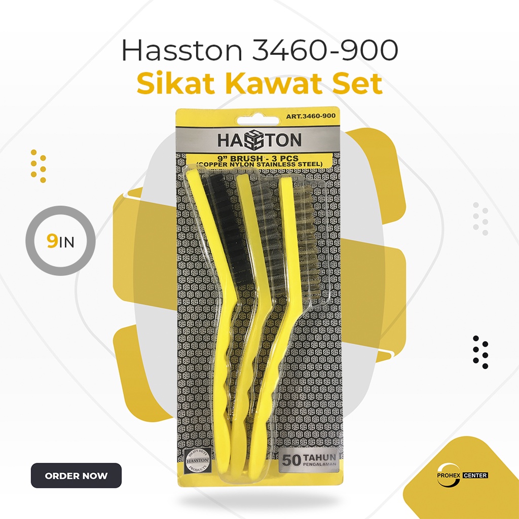 HASSTON PROHEX 9 In Sikat Kawat Set 3 Pcs 3460-900 - Nylon Stainless Kuningan