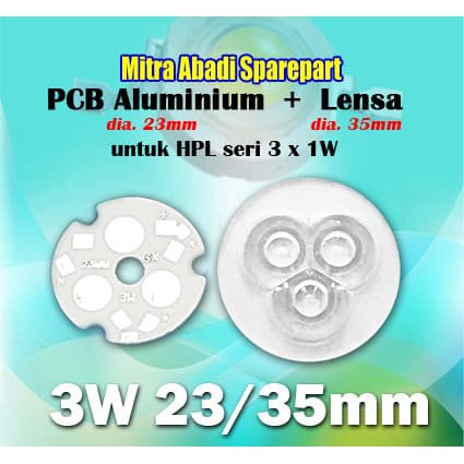 PCB LED Round Aluminium HPL 3W 23mm + Lensa 35mm Bermutu