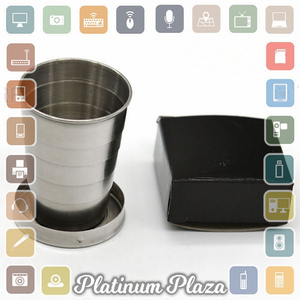 OneTwoCups Gantungan Kunci Gelas Lipat Camping 3 Section Fold 140ML - BS150 - Silver`EVAT4L-