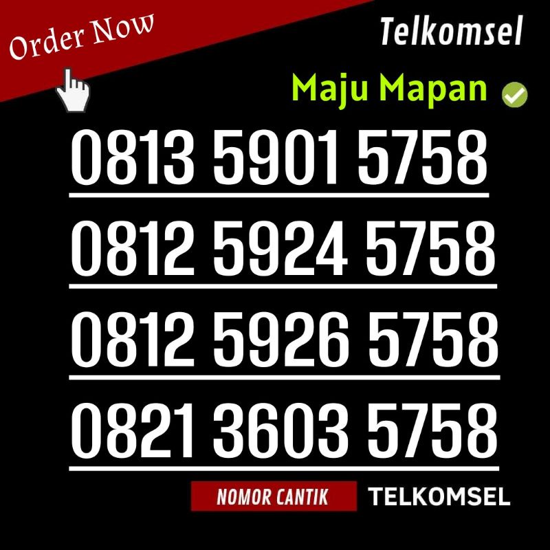 Kartu perdana Telkomsel Simpati Cantik Hoki Jawa 5758 - Nomor Simpati 5758 - Nomor Cantik Simpati Ma