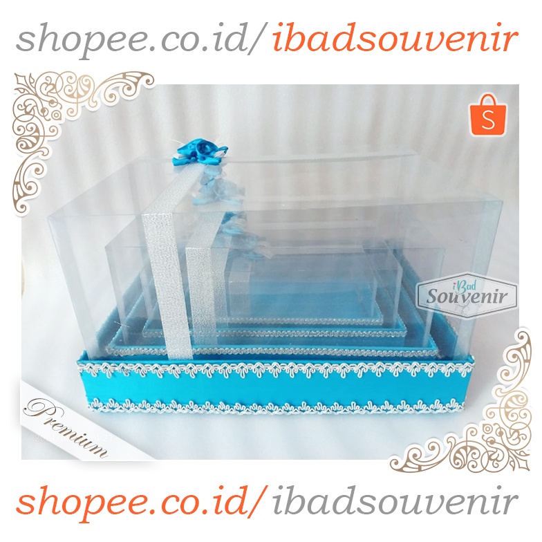

Box Kotak Seserahan Hantaran Pernikahan Mika 1 Set Warna Biru Model Pita