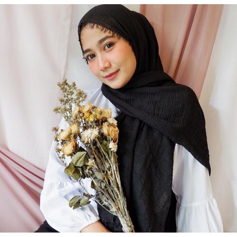 Pashmina crinkle shawls/pashmina crinkle shawl hitam