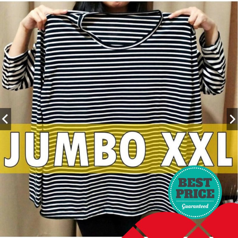 Baju Kaos Cewek Jumbo L-XXL Lengan Panjang Salur Stevi Kekinian/Baju Jumbo wanita Bagus Murah.