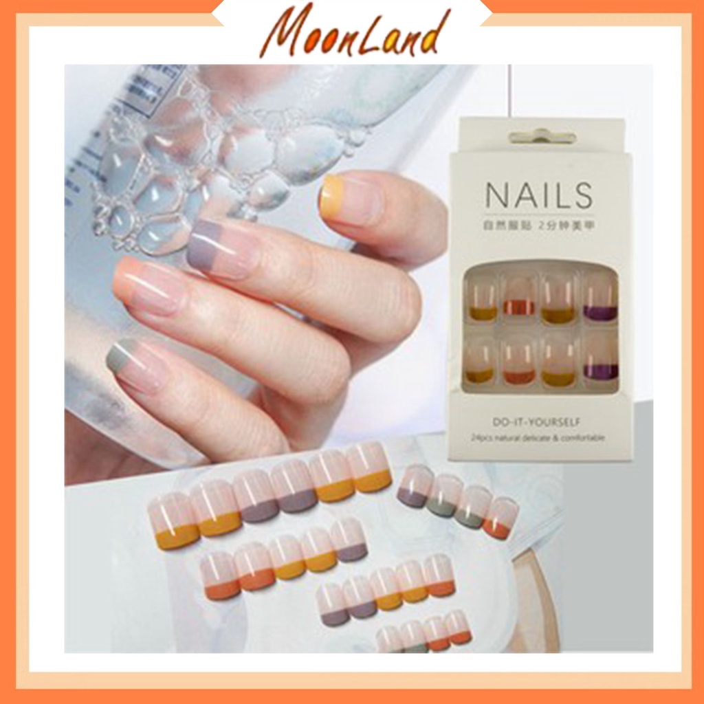 24 Pcs Kuku Palsu Dan Lem Fake Nail Art 3d Kuku Palsu Tahan Air Free lem