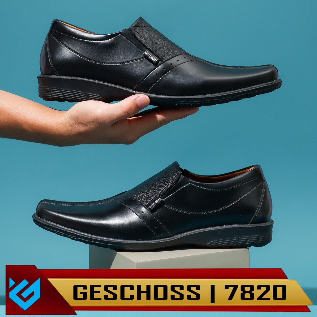 GESCHOSS FULL BLACK | Sepatu Pantofel Pria Pantofel Hitam Pria Sepatu Pantopel Fantofel Kulit Kerja Formal Murah