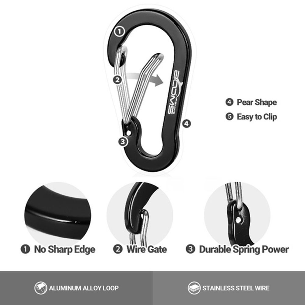 REBUY Durable Carabiner Camping Spring Buckle Keychain Hook 5Pcs S-shape Aluminium Alloy Outdoor Fishing Snap Clip/Multicolor