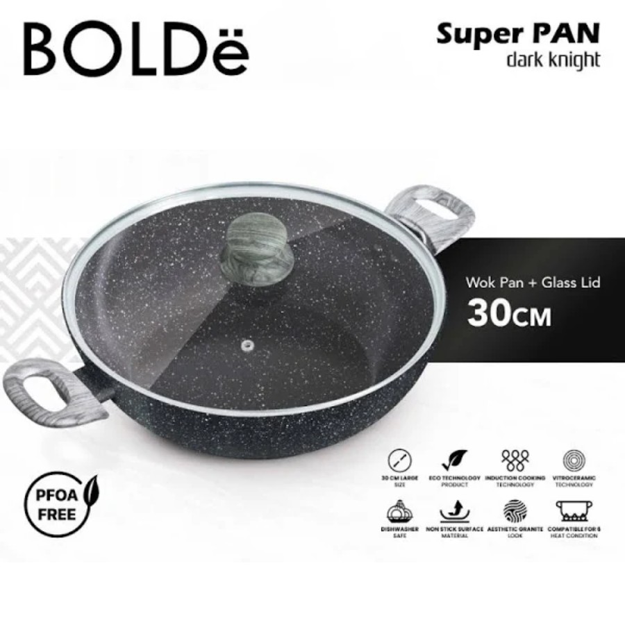 BOLDe Super Pan 2 Ear Wok (Wajan) 30cm + Lid Black Dark Knight