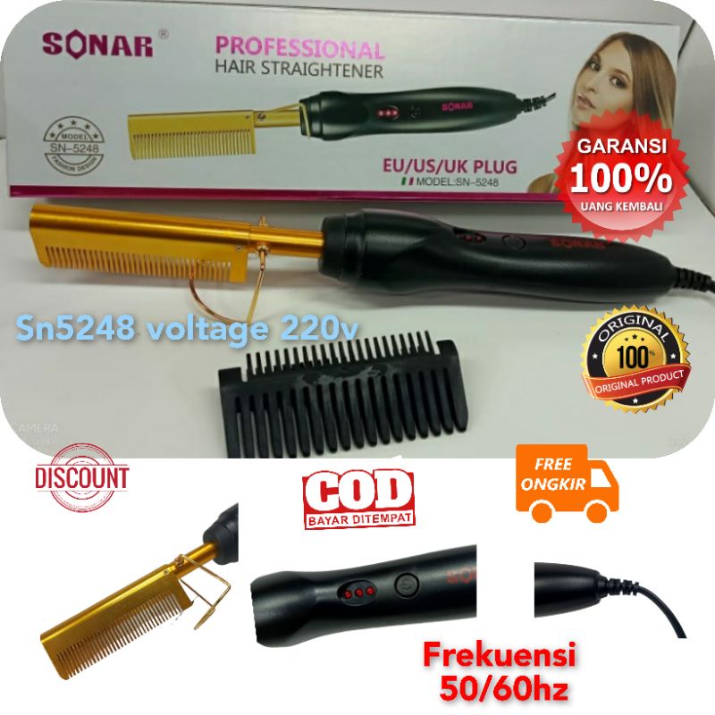 Alat catok rambut sonar sn5248 wanita murah sisir panjang catokan 2in1 sisir panas terbaik