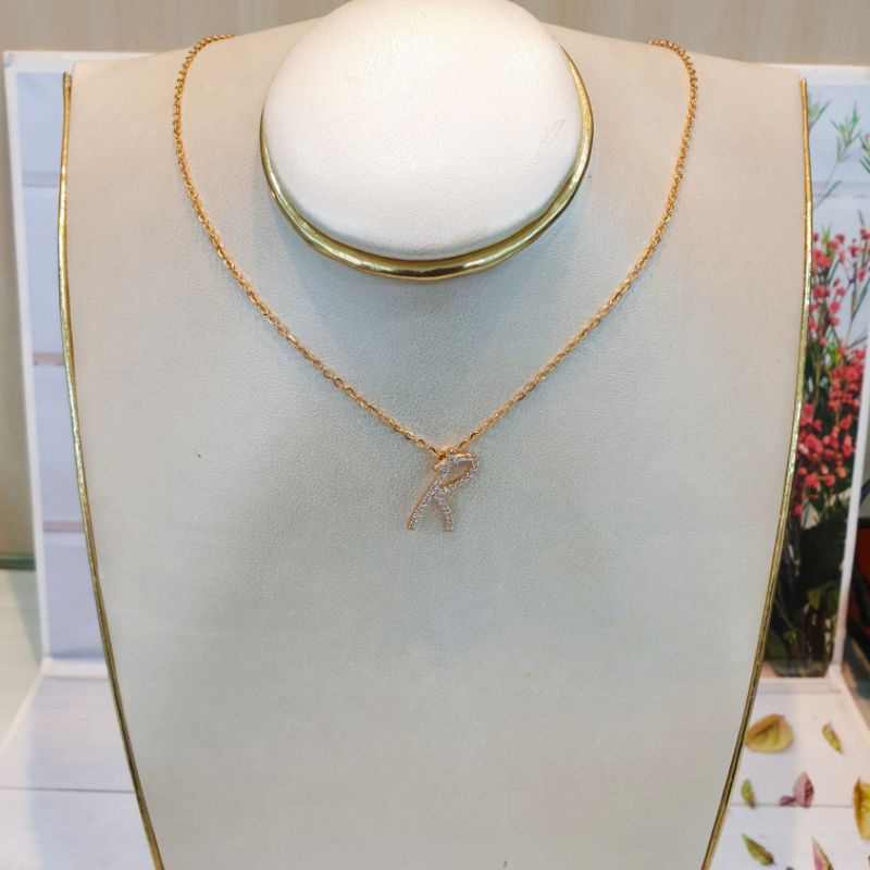 Kalung Carendelano Huruf R mata Emas asli 375/8k
