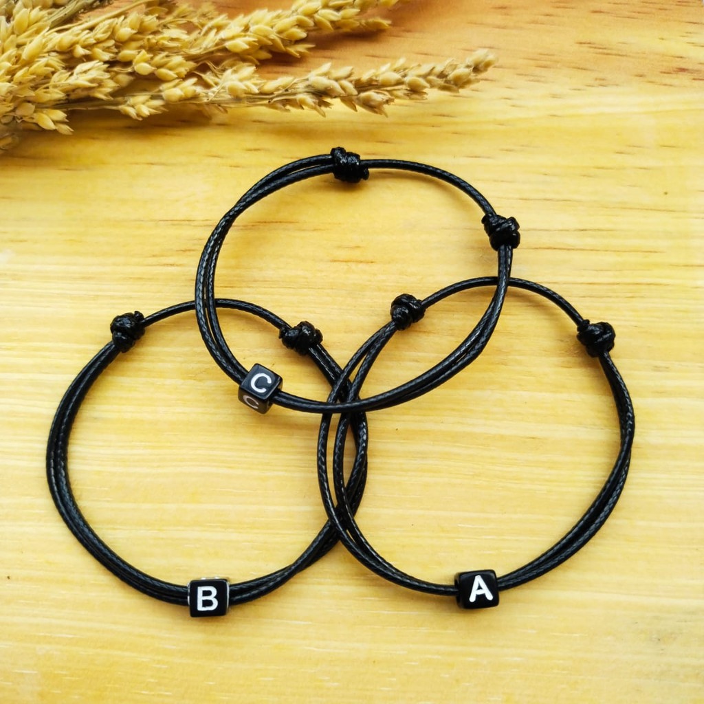 [ Huruf Dadu Hitam A - T ] Gelang couple/gelang persahabatan/gelang huruf/gelang inisial