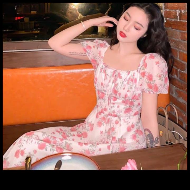 Yeonwoo Korean Floral Sabrina Vintage Midi Dress