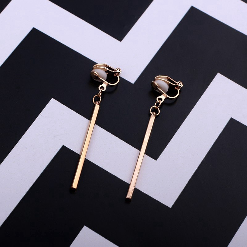 Metal Strip Anting Jepit Clip On Earrings No Ear Hole Klip Telinga Geometric Anting Klip  CE18-4