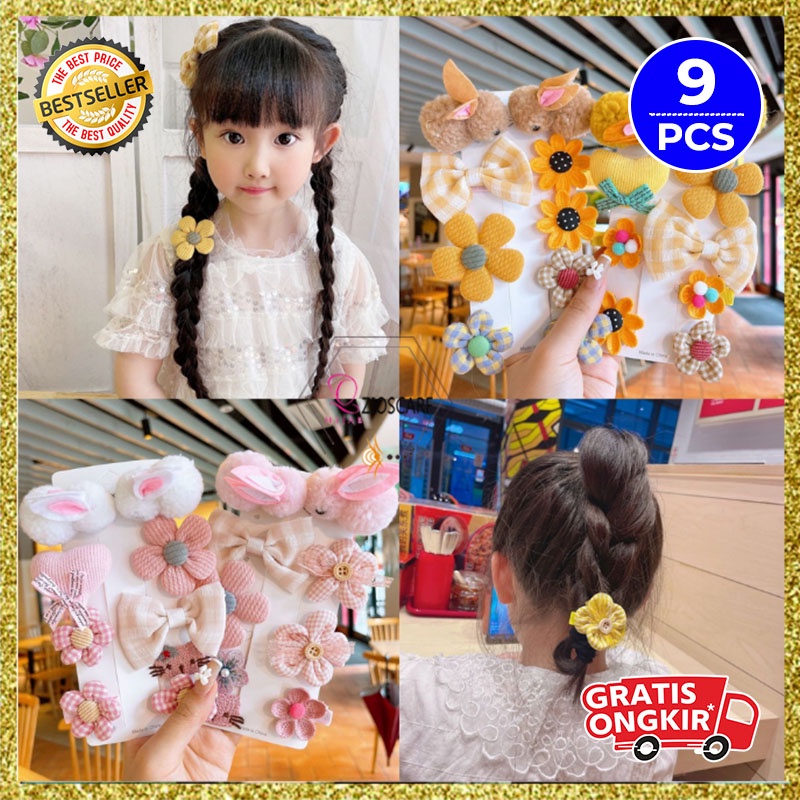 Jepit Rambut Korea Anak Perempuan Aksen Bunga Warna 1 Set 9Pcs Aksesoris Hiasan Rambut Wanita fashion korea AK149