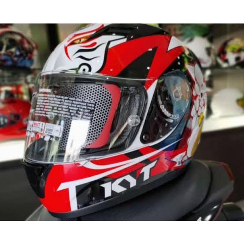 Helm Kyt R10 Seri 3 Black/White/Red Dengan Black/Aqua Blue Kaca Flat Visor Iridium Blue,Gold,Silver-White/red