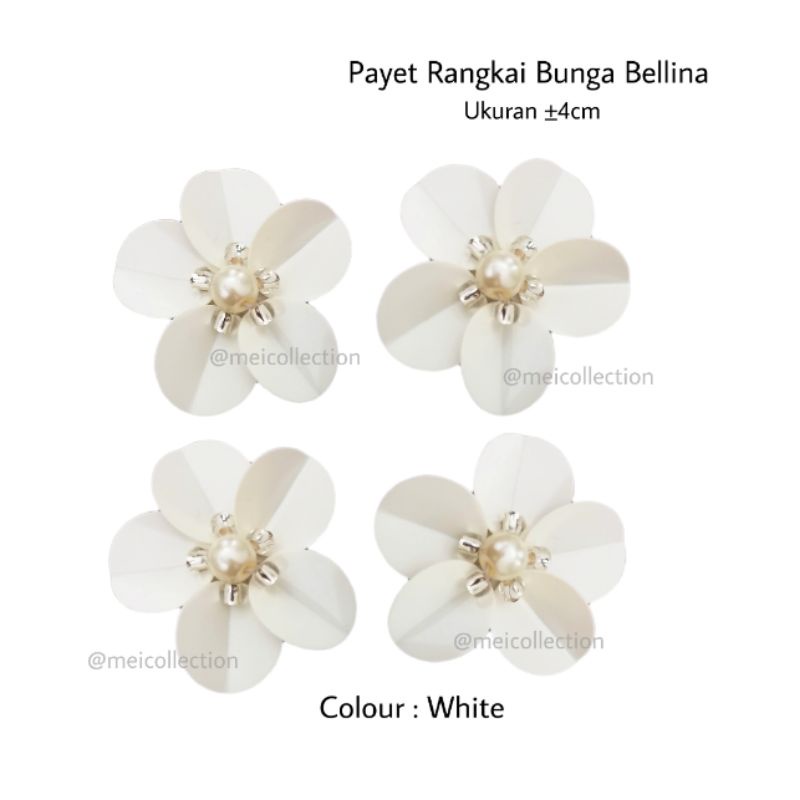 payet rangkai mutiara bunga APB bellina white 4cm | payet jepang | pasir jepang MGB | kebaya akad