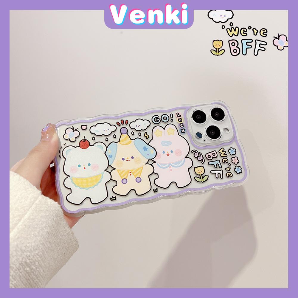 iPhone Case Silicone Soft Case Clear Case Wave Non-Slip Shockproof Camera Full Coverage Protection Purple Bear Cute For iPhone 13 Pro Max iPhone 12 Pro Max iPhone 11 iPhone 7 Plus