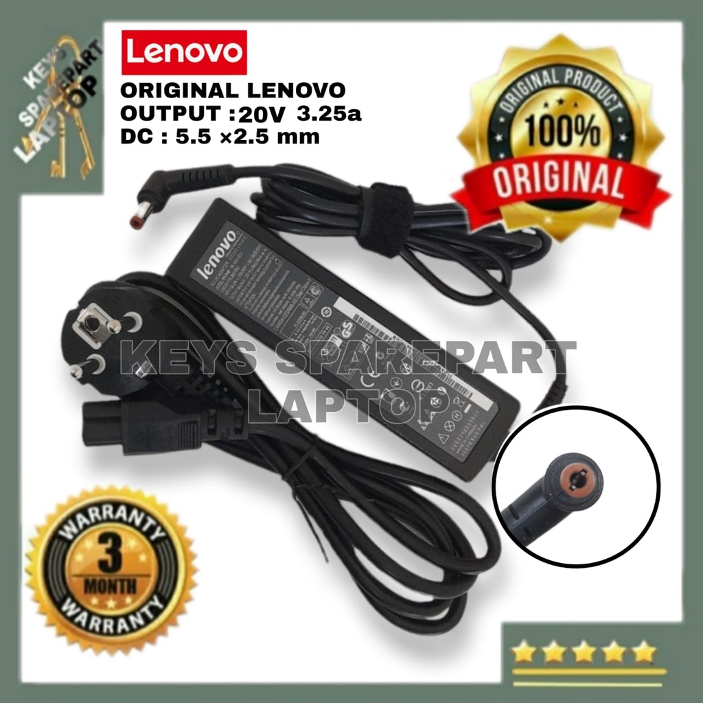 Adaptor Charger casan Laptop IBM Lenovo 20V 3.25A 5.5*2.5 STD standard KABEL POWER PANJANG B470 G460 G560 G480 G470 G475 IdeaPad U460 U460A U460S Z570 B480 B485 B575 G570 Original