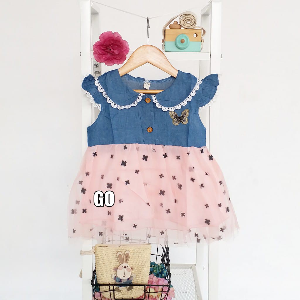 gos DRESS DENIM KUPU GLOW 2107 EBV Baju Dress Anak Perempuan Import Model Gaun