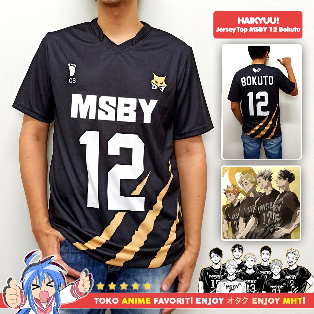 Kostum Anime Cosplay Haikyuu Kaos Atasan Jersey MSBY Black Jackals No. 12 Bokuto Kotaro