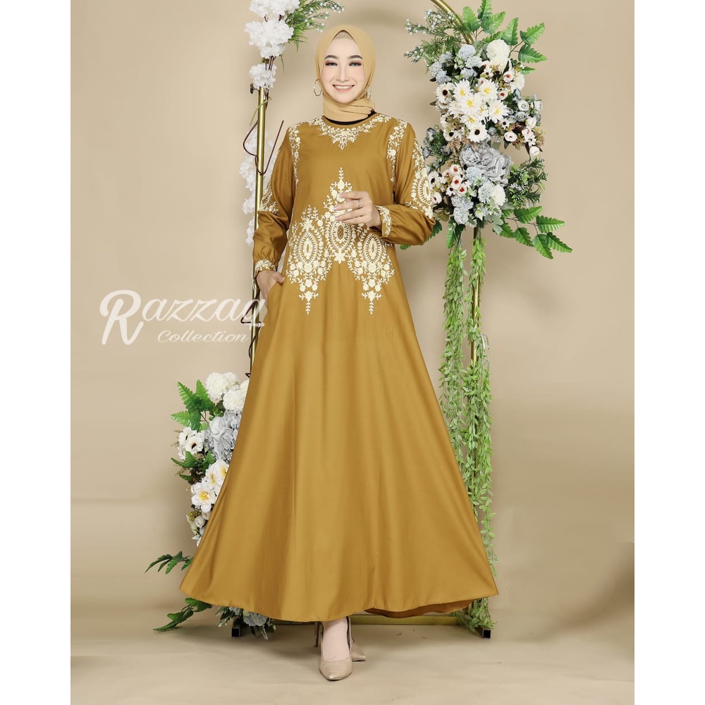 GAMIS SYAR'I MADINA SYAHNAZ DRESS MUSLIM WANITA LEBARAN 2022 // GAMIS BORDIR MEWAH MIX PAYET SWAROVS