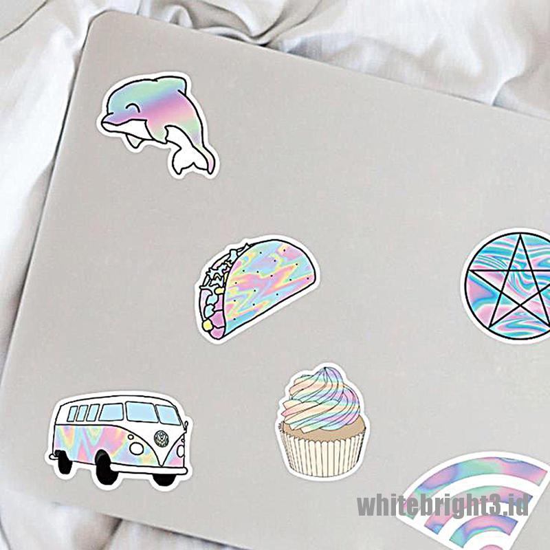 (white3) 50pcs Stiker Holografik Laser Untuk Gitar / Koper / Helm