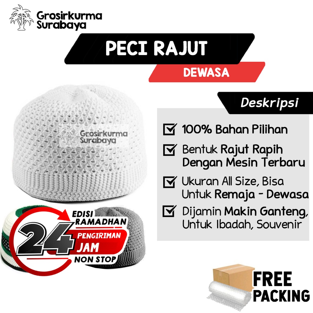 PECI RAJUT TEBAL Dewasa All Size Untuk Sholat Souvenir Ibadah Songkok Kopiah Kopiyah Premium Awing