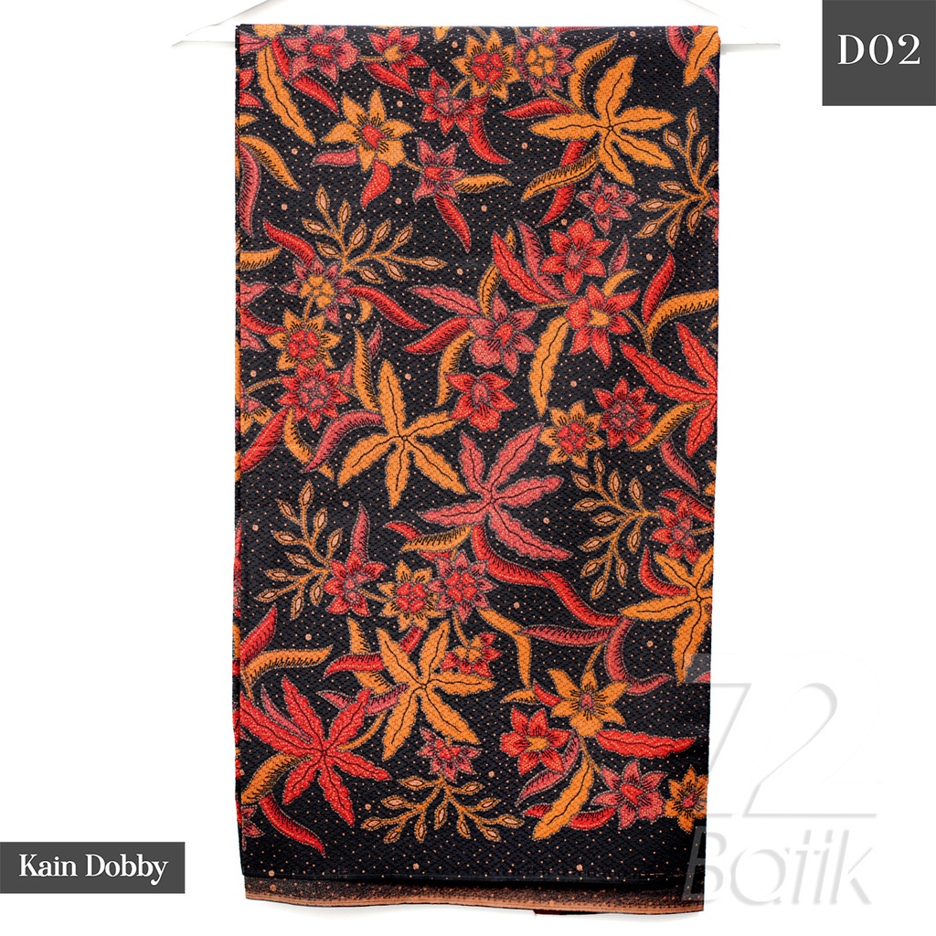 KAIN BATIK PREMIUM Bahan Dobby Motif Kembang Alas Warna Hitam Orange 728172 Cap 72 Jarik Jarit Samping Kebat Panjang Batik Dobby Modern Premium Bahan Seragam Batik Pernikahan Kantor Keluarga Murah Kamen Jadi Batik Bali Lembaran