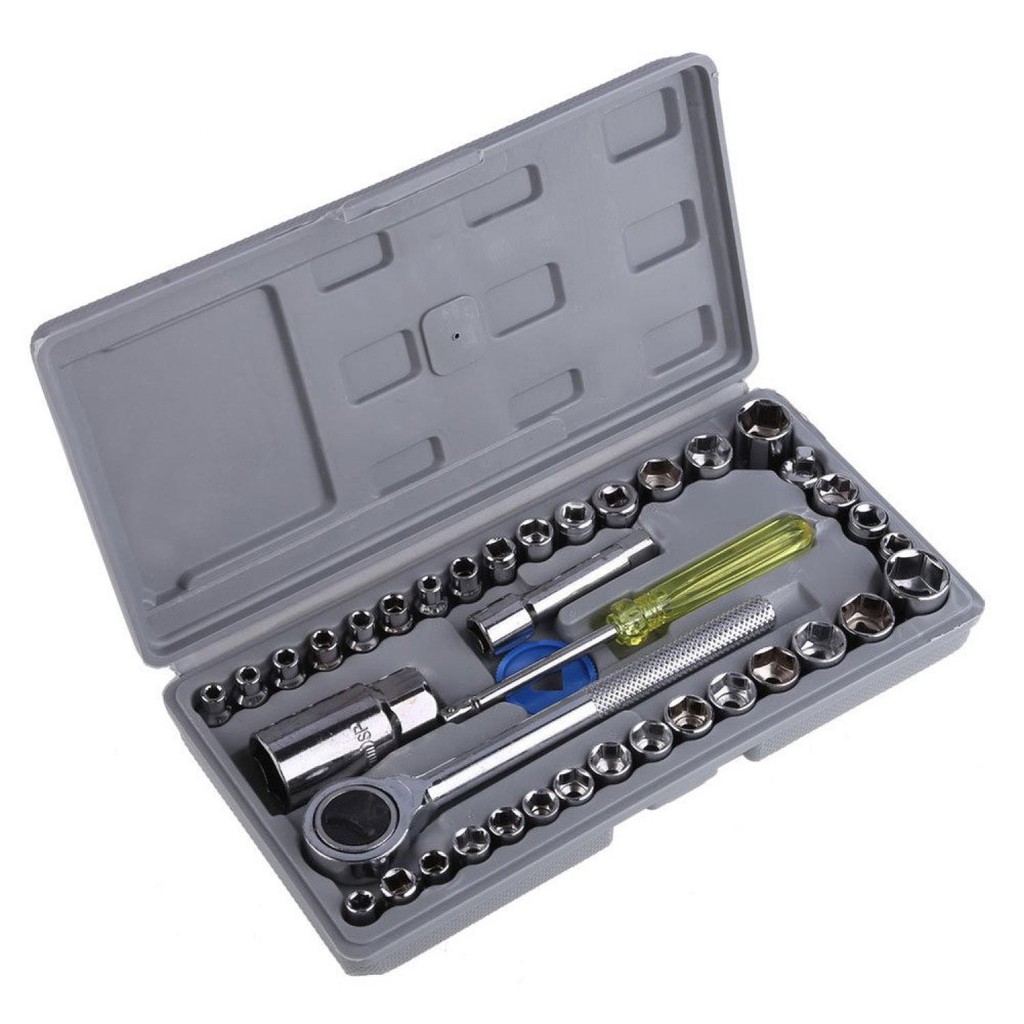 Terbaru Aiwa Kunci Pas 40 Pcs Multipurpose Combination Socket Wrench Set with 1/4 Ratchet Handle