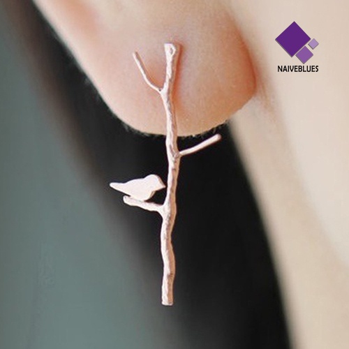 Anting Stud Desain Cabang Pohon Burung Bahan Alloy Untuk Wanita