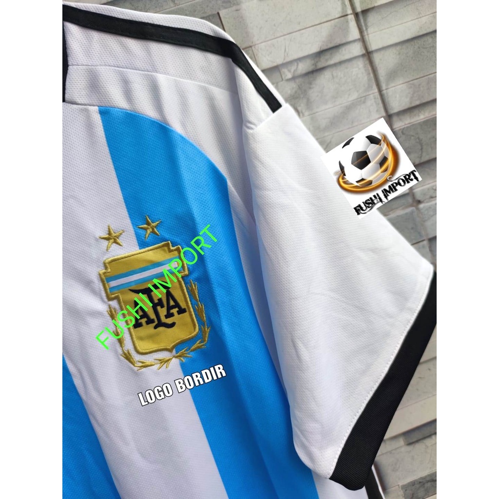 Setelan Jersey Baju Bola Argentina Home World Cup Piala Dunia 2022 ( Fullset Satu Set ) Grade Ori