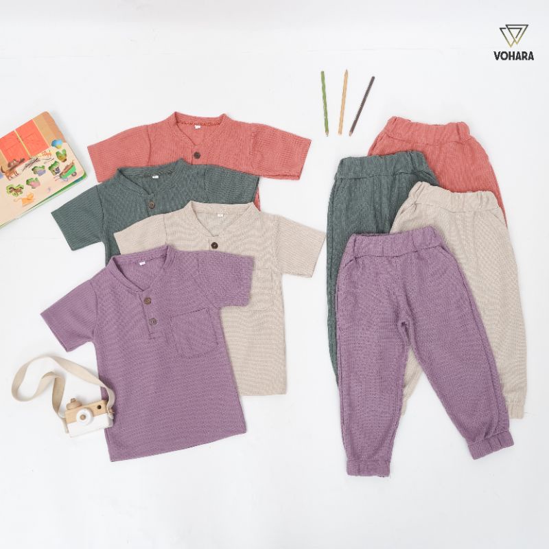 Setelan Anak Laki Laki Baju dan Celana Joger 2-6 Tahun | Set Joger Anak  | Setelan jogger WAFFLE UNIQLO PREMIUM 2-6 Tahun Koleksi Premium VOHARA